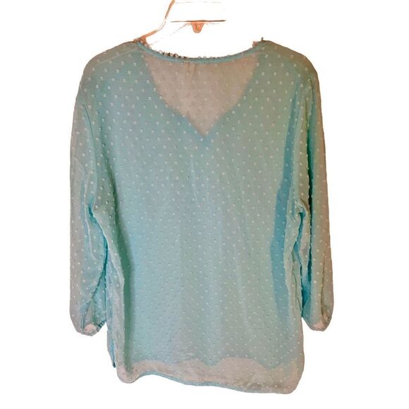 Grand & Greene Top Blue Green Textured Sheer Tunic Blouse Sz Medium - Picture 2 of 11